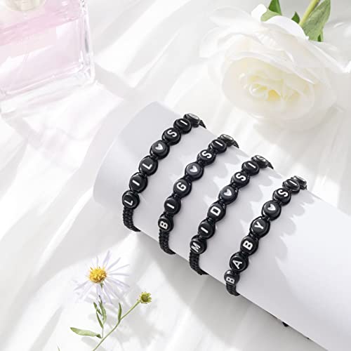 Image of seensea Personalized Name Bracelets for Family Sisters BFF Grandmother Mother Little Sister Bracelet with Letters Black Rope Woven Braided Adjustable Bracelets