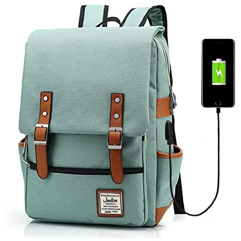 Junlion Unisex Business Laptop Backpack College Student School Bag Travel Rucksack Daypack with USB Charging Port Green Cover