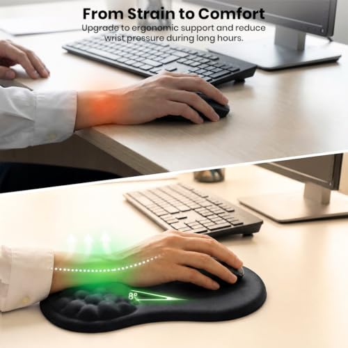 Image of Mouse Pad Wrist Support with Massage Design, Ergonomic Mouse Mat, Memory Foam, Anti-Slip PU Base, Cushion Mousepad Wrist Rest Pain Relief for Laptop, Computer, Gaming Mouse Pads (12x8inch)