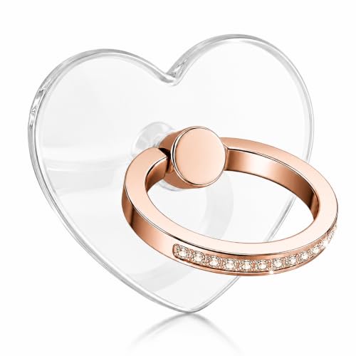 Image of Mizi 2Pack Transparent Heart Phone Ring Holder Kickstand, Bling Crystal Finger Grip Stand with 360 Rotation for iPhone, Samsung, Android Phones & Cases - Rose Gold