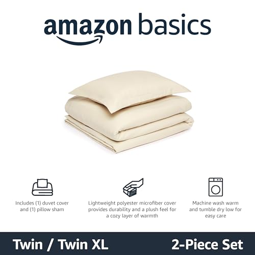 Image of Amazon Basics Lightweight Microfiber 2-Piece Duvet Cover Set, Twin /Twin XL, Beige