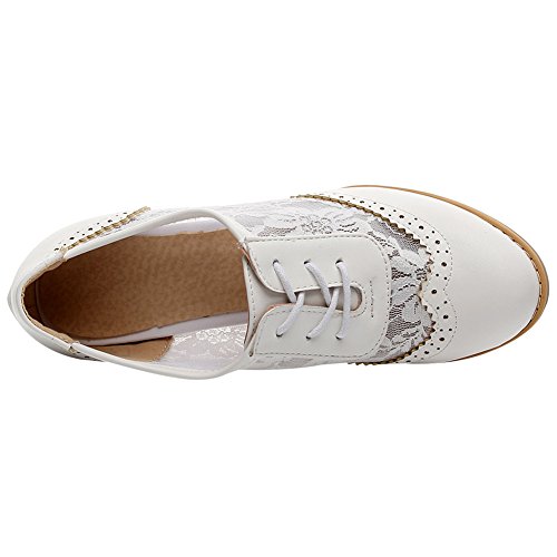 ANUFER Womens Elegant Lace Bridal Wedding Shoes Block Heel Oxfords Dress Shoes - Image 3