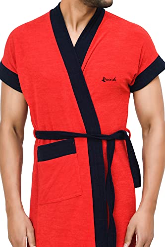 Image of Terry Bathrobe For Men Fit Upto 42 inches Red Navy