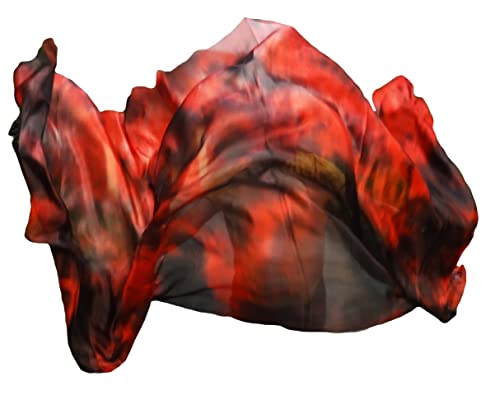 Winged Sirenny Sheer Tie-Dye Belly Dance Real Silk Veil, Flowy Oriental Bellydance Silk Scarf,Hand Rolled Edges