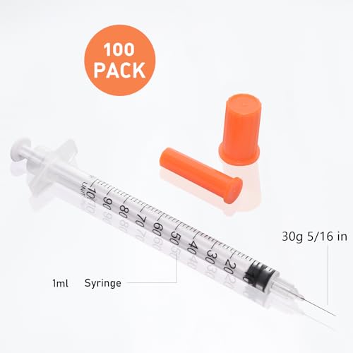 Image of U-100 1cc 30g 5 /16 In (8mm) Syringe with Needle, Individually Wrapped, Pack of 100