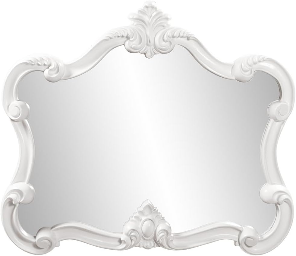 Howard Elliott Collection Howard Elliott Veruca Rectangular Ornate Wall Mirror, Vanity, Glossy White Lacquer, 28 x 32 Inch