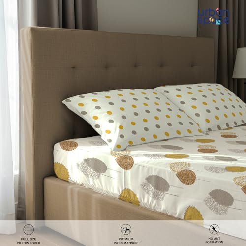 Image of Urban Space Serene 200 TC 100% Cotton Bedsheet for Double Bed, Queen Size Bed Sheet with 2 Pillow Covers Floral(Drops Mustard, Size 88 x 100 inches)