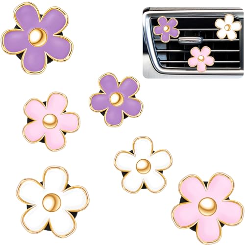 Image of Frienda 6 Pcs Daisy Flower Air Vent Clip Accessories Air Conditioning Outlet Clip Car Freshener Dashboard Accessories Charm Car Inter Decor(Purple,Pink,White)