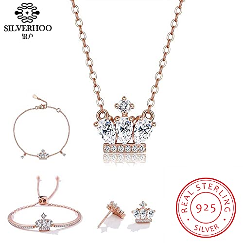 Joyas de corona con circonitas pendientes de botón y pulsera para mujer 7