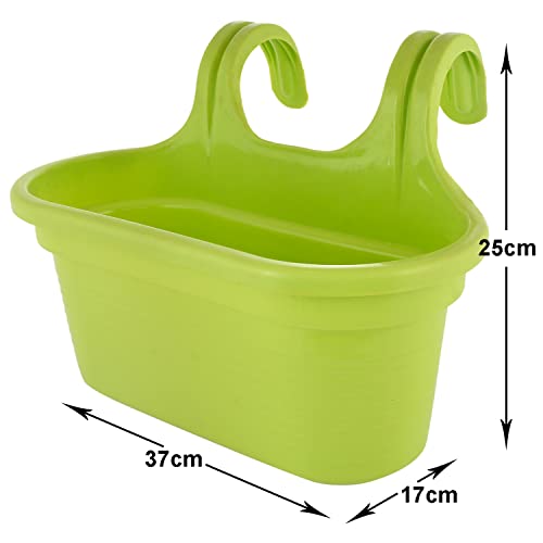 Kuber Industries Hanging Flower Pot|Double Hook Plant Container|Durable Plastic Glossy Finish Pots for Home|Balcony|Garden|12 Inch|Pack of 5 (Green)