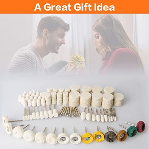 134PCS Polishing Buffing Wheel Polishing Kit for Dremel, Polishing Wheel Rotary Tool Accessories with 1/8" Shank, Abrasive Wheel Buffing Polishing Wire Brushes Wool Felt Cotton Mounted