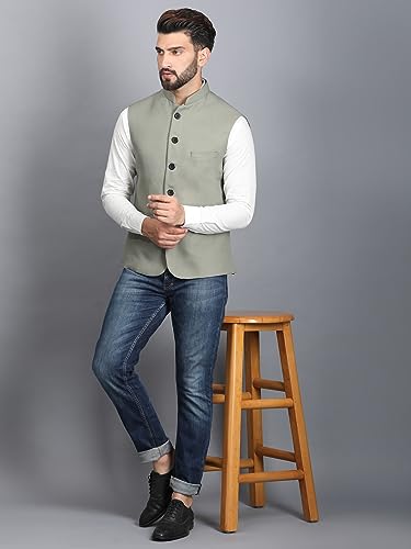 Image of Ethluxis Men's Designer Solid Nehru Jacket /Waist Coat /Bandhgala