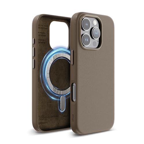 Étui en cuir iPhone 16 Pro elago protection antichoc haut de gamme finition taupe