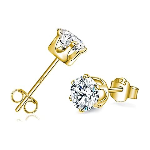 Sterling Silver Stud Earrings for Women, 925 Sterling Silver Stud Earrings, 18K Gold Studs Earrings for Girls, Hypoallergenic Cubic Zirconia Stud Earrings, 4mm Small Gold Studs for Men Children Cover