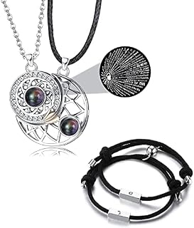 ADRAMATA Couple Bracelets and Necklaces Sets for Him and Her Sun Moon Heart Magnetic Relationship Bracelets Necklaces for Boyfriend Girlfriend Men Women