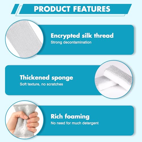 Image of 6 Pack Kitchen Scrubbing Sponges for Cleaning, Washable Dish Sponges, Reusable Non Scratch Scrubbing Pads, Sink Steel Wool Dishcloth, Wire Scouring Sponge for Cookware, Pots and Pans
