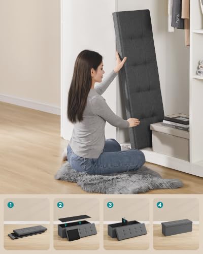 SONGMICS 43.3 Inches Folding Storage Ottoman Bench, Load 660 lb