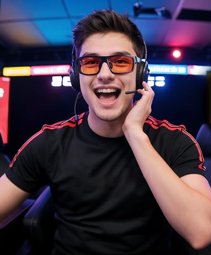 Image of PC Gaming Blue Light Blocking Glasses for men women Gamer, Computer Amber Glasses for Big Face, Improve Sleep