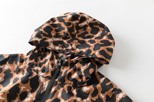 Krespuka Regenponcho für Damen, wasserdicht, mit Kapuze, Reißverschluss, Outdoor, Wandern, Radfahren, Leopardenmuster, Einheitsgröße