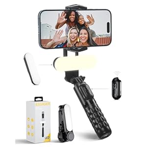 ESSAGER Gimbal Stabilizer with Detachable Fill Light for iPhone Android Smart Phone, Extendable Portable 1-Axis Selfie Stick Tripod with Wireless Remote with 360°Automatic Rotation