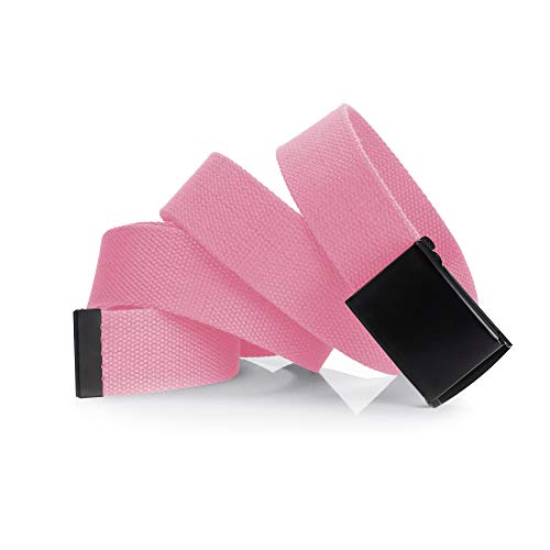 Cut To Fit Canvas Web Belt Size Up To 52" With Flip-Top Solid Black Military Buckle (Light Pink) #TOP2
