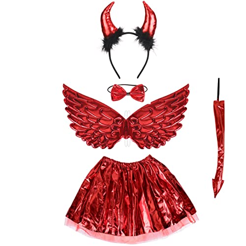 XCMJTM Costume de Carnaval pour Halloween,Cat Costume Set 4 pièces Tête Boucle+Noeud Papillon+Queue +Jupepour Halloween Noël Carnival Pâques Jeu de Rôle,Fête costumée (Carnival Wings-5Pcs) Cover