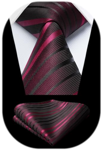 Image of HISDERN Mens Striped Ties Classic Silk Woven Tie and Pocket Square Set Formal Business Necktie Handkerchief for Wedding