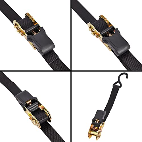 4 Pack Tie Down Straps, Ratchet Straps Heavy Duty Coated S Hooks, 1500 Pound Break Limit (15 Ft, Black) #TOP5