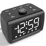 Peakeep 115dB Super Loud Alarm Clock for Heavy Sleepers, 5-30 Min Alarm/Snooze Duration, Auto/Manual Dimmers, 6 Wake-up Sounds, Plug in Electric Digital Bedroom Clock with USB Charger, Battery Backup