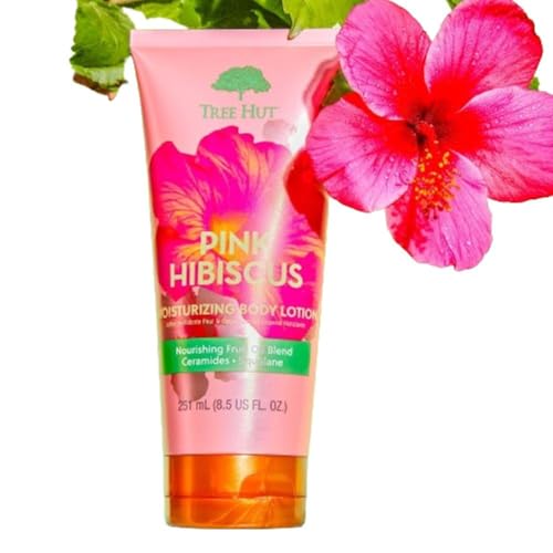 Image of Tree Hut Pink Hibiscus Moisturizing Body Lotion, Ceramide and Squalene Formula Helps Protect Skin, Long-lasting Hydration Leaves Skin Feeling Soft & Moisturized, 8.5 fl oz. (Pack of 2)