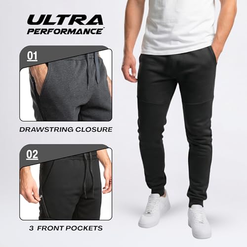 Ultra Performance 3 Pack Fleece Active Tech Joggers for Men, Mens Sweatpants with Zipper Pockets - Thumbnail 5