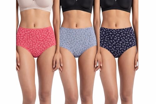 Image of Shasmi Women's High Coverage Cotton Hipster Panties | Super Combed Mid Rise Briefs | Mid Waist Printed Underwear for Women | Soft Breathable Everyday Comfort Innerwear (Pack of 3)
