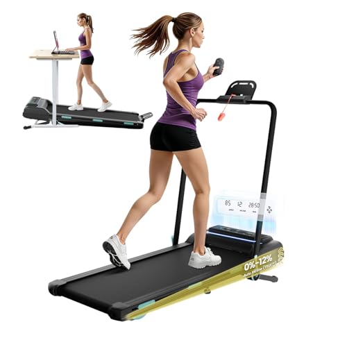 Image of 3.5HP Walking Pad with Handle Bar, 12% Auto Incline Treadmill for Home Office, 450 Lbs Capacity Heavy Duty Under Desk Treadmill with APP Control, Bluetooth Speaker, Portable Running Machine