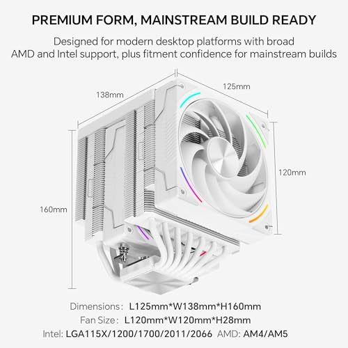 Image of Thermalright Phantom Spirit 120 Vision Snow CPU Cooler, 3.95-Inch IPS LCD Screen, 7 Heat Pipes, 120mm PWM Fan with LCP Blades, 160mm Dual Tower, for Intel LGA1851 /1700 and AMD AM5 /AM4 (White)