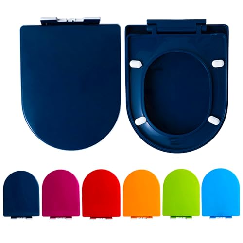 Brigtviee Asiento de Inodoro de PP con Cierre Suave y Lento, Tapa WC Universal Forma U/D, Fácil Montaje y Limpieza, Tapa de Inodoro de Color (Carga Máxima de 150 kg),Royal Blue,36x44.5cm