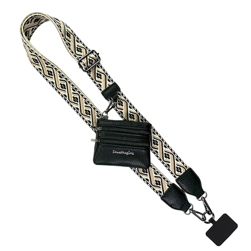Image of Save the Girls Original Clip and Go Phone Strap Pattern (XOXO - Black) - Crossbody Phone Strap Chain with Zipper Wallet Pouch - Phone Lanyard Zippered