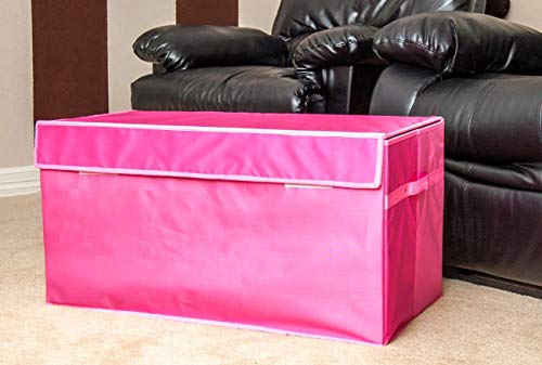 Collapsible Toy Chest for Kids (XX-Large) Storage Basket w/Flip-Top Lid | Toys Organizer Bin for Bedrooms, Closets, Child Nursery | Store Stuffed Animals, Games, Clothes (Pink)