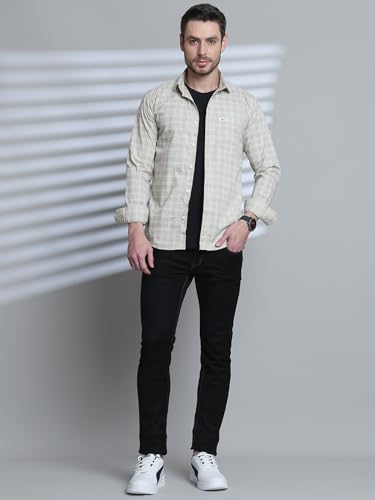 Image of Majestic Man Comfort Slim Fit Spread Collar Small Checked Cotton Casual Shirt