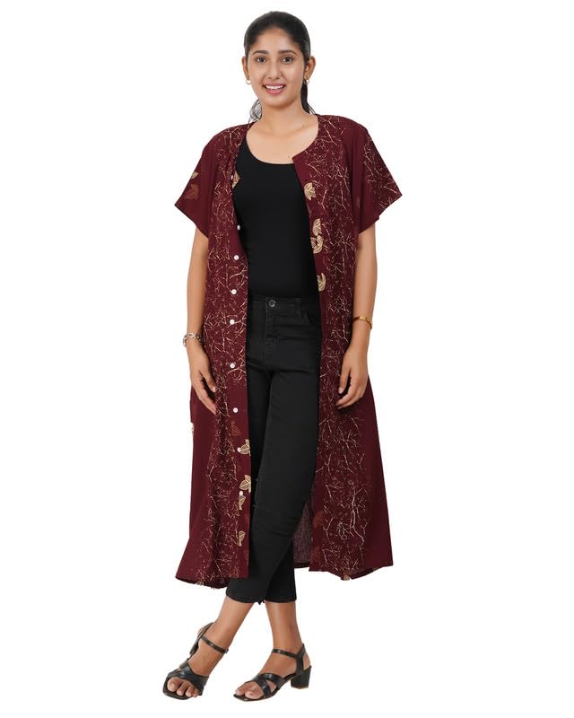 Image of MENMAII Women's [L-4XL] Full Open /Front Buttoned [a Kind of Adaptive Clothing] Multipurpose Nighty for Maternity /Pregnancy /Elderly /Patient /Feeding /Hospital Purpose Nighty Calf Length
