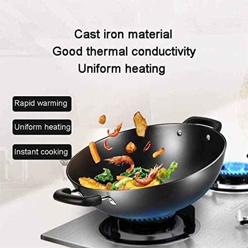 Wok Pan Nonstick con tapa Fondo plano Hierro fundido miniatura 3