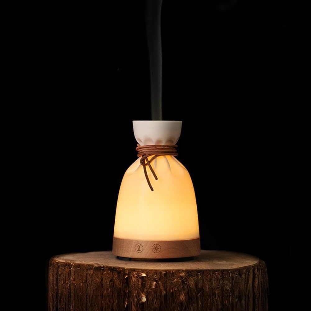 Diffuseur d'huiles essentielles humidificateur avec lumière blanche chaude silencieuse pour chambre à coucher, bureau, yoga, design en bois ABS, arrêt automatique, blanc