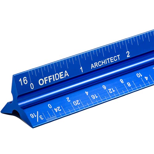 Offidea Architectural Scale Ruler 12 inch, Aluminum Architect Scale (Imperial), Triangular Scale, Scale Ruler for Blueprints, Architect Ruler, Drafting Ruler, Metal Scale Ruler, Architecture Ruler
