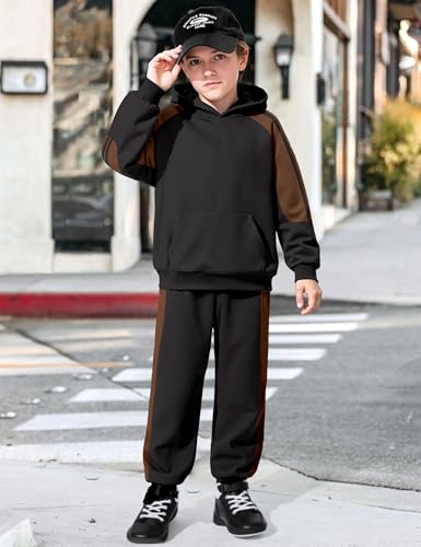 Boys Clothes Hoodie Kids Boys' Clothing Sets Stripe Color Block Sweatsuit 2pcs Long Sleeve Outfits with Pocket 6-12y