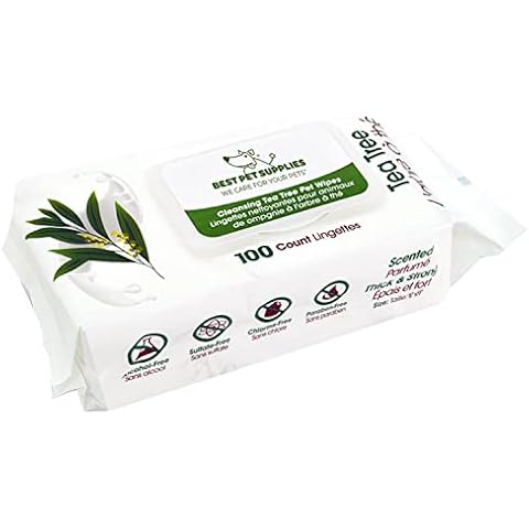 Best Pet Supplies Cleansing Tea Tree Scented Moisturizing Pet Wipes for Dogs & Cats - Extra Soft & Strong Grooming Wipes with Gentle Plant-Derived Formula, Model Number: WW-TT-100 Count (Pack of 1)… Cover