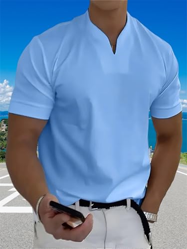 Lininco Mens Shirts, Mens Business Slim V-Neck Longline Henley Shirt Gym Athletic Tee, Stylish T-Shirt2