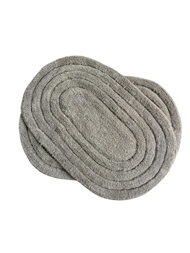 Image of My Home Cotton Door Bath Mat Super Soft Non Slip Mats for Bathroom, Door,Large, Pack of 2 (Oval Solid Beige)