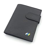 FJR-ArtPiel - Cartera, billetera, tarjetero, monedero vertical Piel Ubrique con bandera de Canarias y cierre de trabilla - Alta Calidad - Marrón