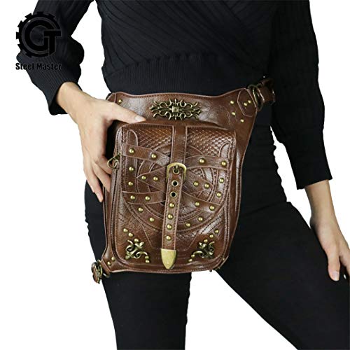 Hombres Mujeres Vintage Punk Remache Bolsas de Cintura Bolsos Bandolera de Cuero Marrón Bolsas de Hombro Viajes Casual Street Fanny Pack Brown