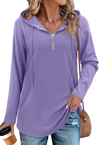 BETTE BOUTIK Womens Quarter Zip Tunic Hoodies Pullover Long Hooded Sweatshirts S-3XL