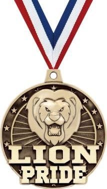 Crown Awards Gold Lion Pride Mascot Medals - 2" 3D Lions Mascot Award Medals with Neck Ribbon